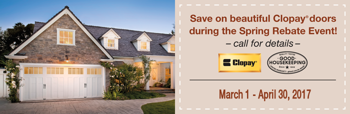 Bridgewater Overhead Doors is offering the Clopay Spring Rebate.